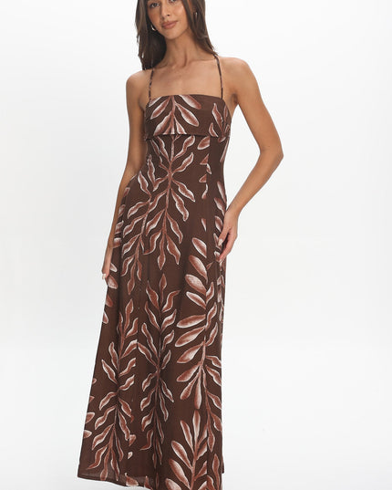 Chocolate Strappy Back Maxi Dress Print