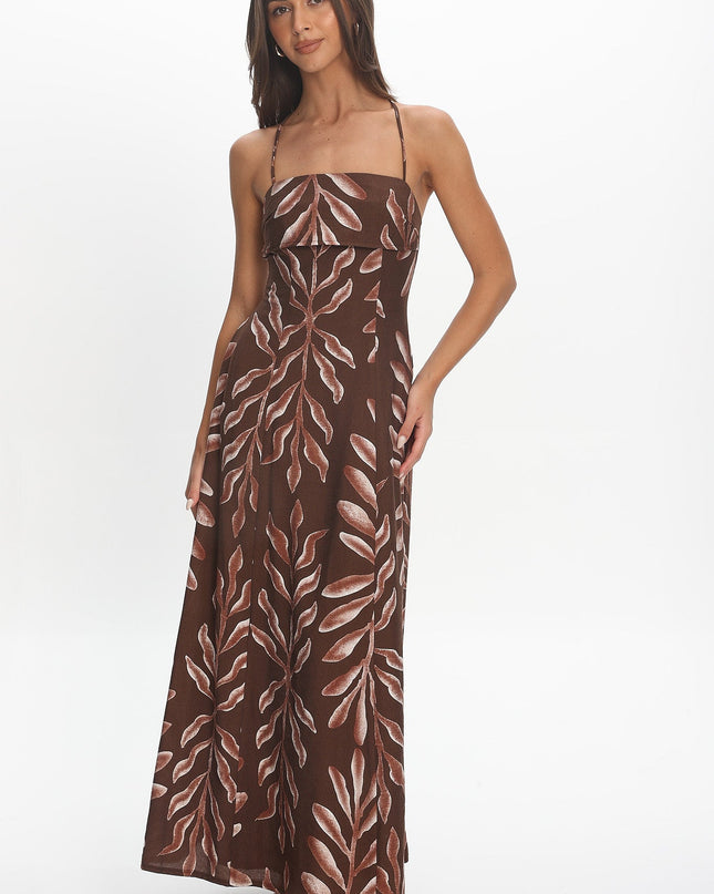 Chocolate Strappy Back Maxi Dress Print
