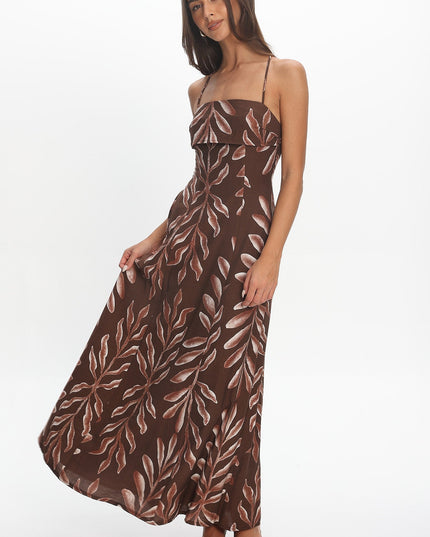 Chocolate Strappy Back Maxi Dress Print