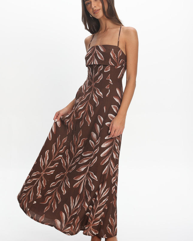 Chocolate Strappy Back Maxi Dress Print
