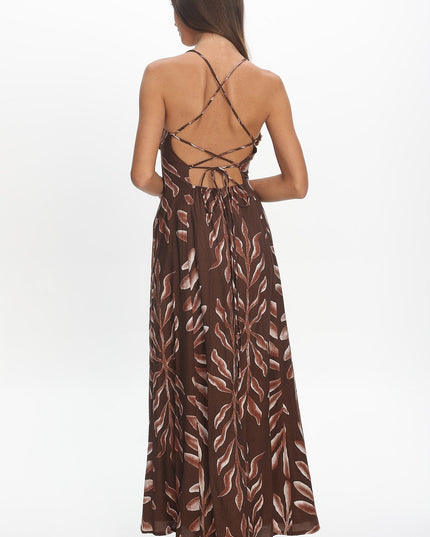 Chocolate Strappy Back Maxi Dress Print