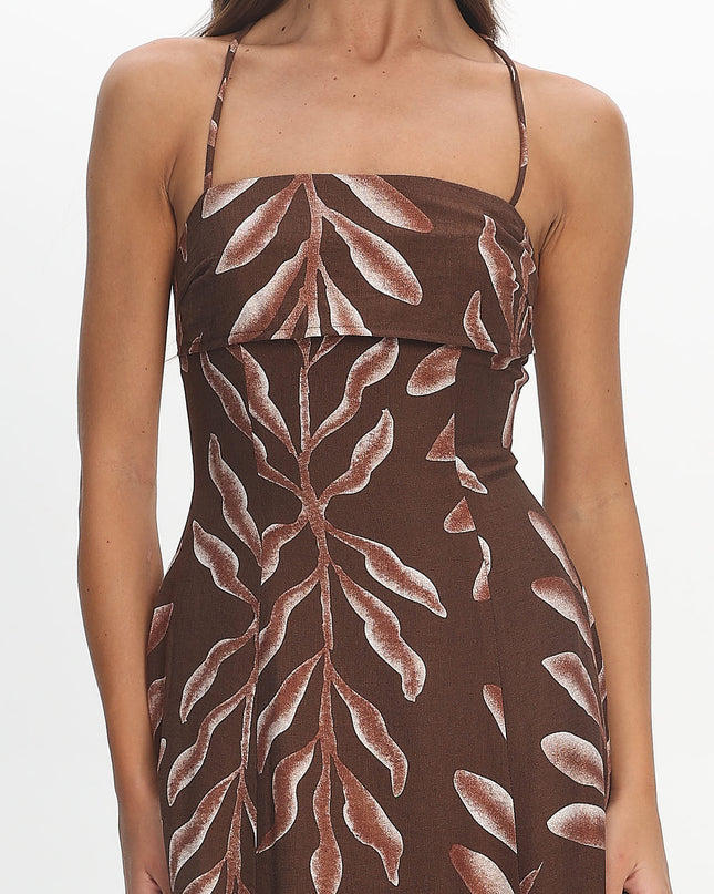 Chocolate Strappy Back Maxi Dress Print