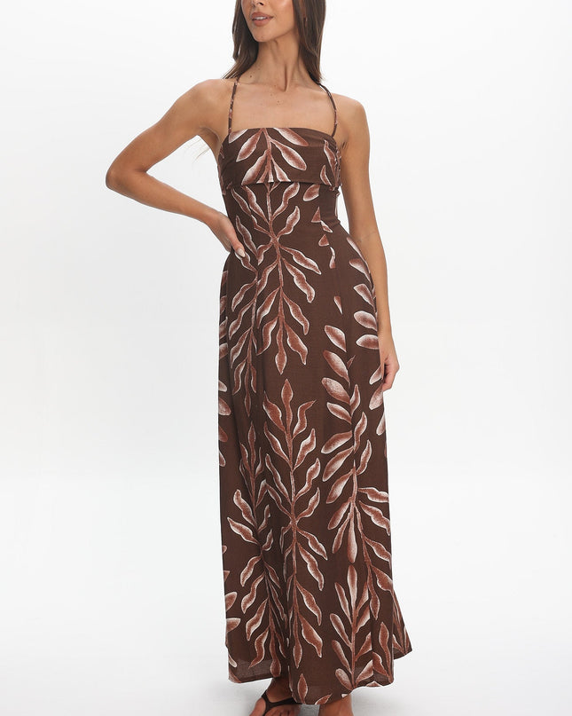 Chocolate Strappy Back Maxi Dress Print