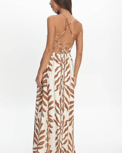 Cream Strappy Back Maxi Dress Print