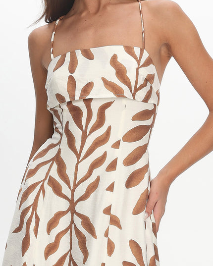Cream Strappy Back Maxi Dress Print