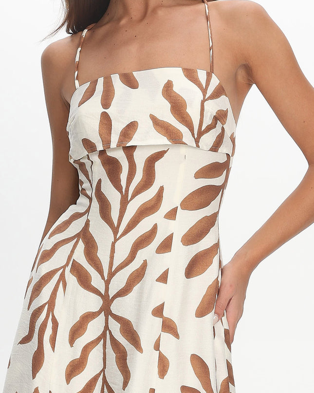 Cream Strappy Back Maxi Dress Print