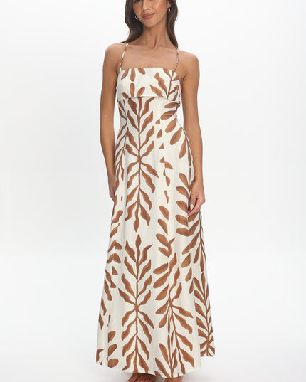 Cream Strappy Back Maxi Dress Print