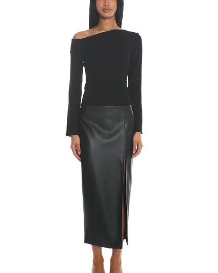 Black Asymmetrical Off-Shoulder Knit Top