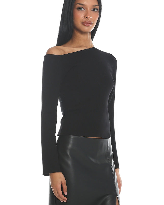 Black Asymmetrical Off-Shoulder Knit Top