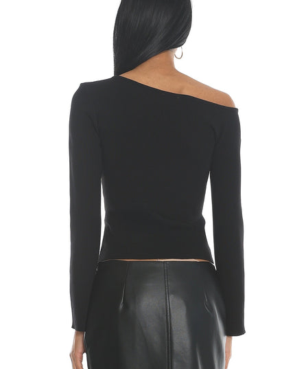 Black Asymmetrical Off-Shoulder Knit Top
