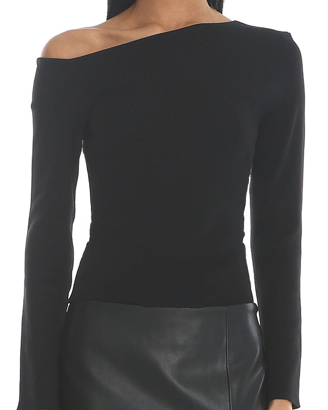 Black Asymmetrical Off-Shoulder Knit Top