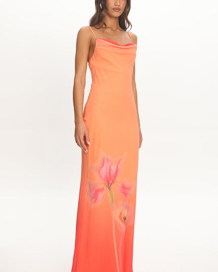 Tangerine Cowl Neck Maxi Dress Flower