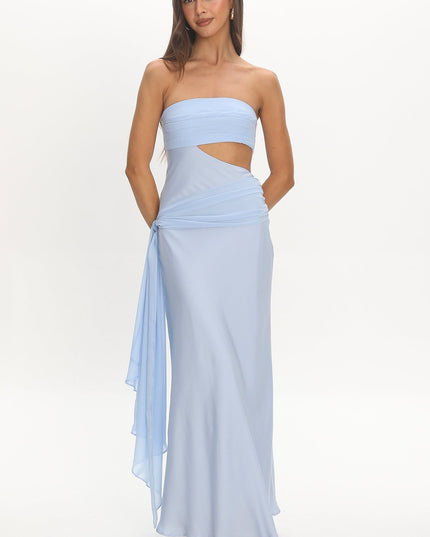 Blue Waist Sash Cut-Out Maxi Dress