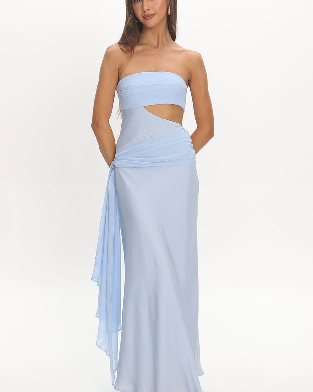 Blue Waist Sash Cut-Out Maxi Dress