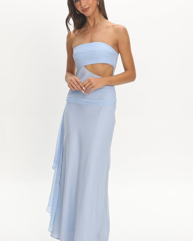 Blue Waist Sash Cut-Out Maxi Dress