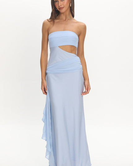 Blue Waist Sash Cut-Out Maxi Dress