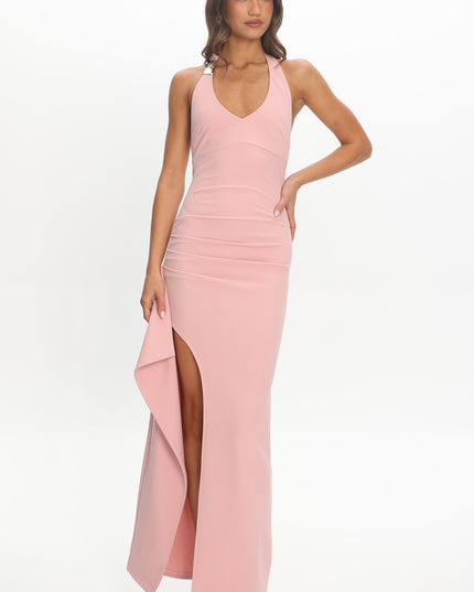 Blush Lovers Side Split Halter Maxi Dress