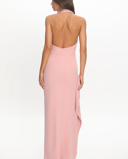 Blush Lovers Side Split Halter Maxi Dress