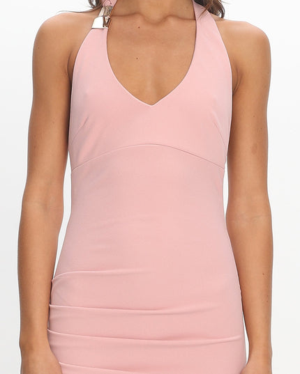 Blush Lovers Side Split Halter Maxi Dress