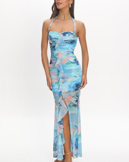 Blue Flounce Maxi Dress