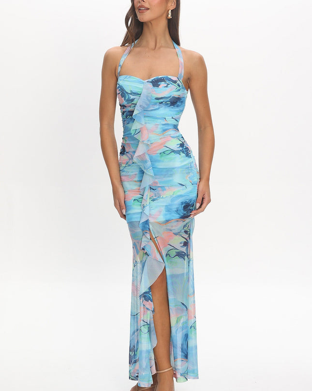Blue Flounce Maxi Dress