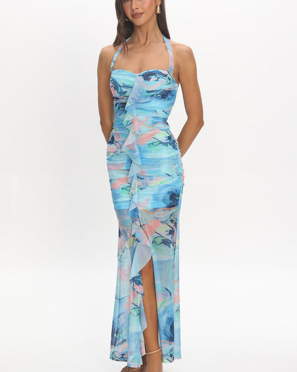 Blue Flounce Maxi Dress