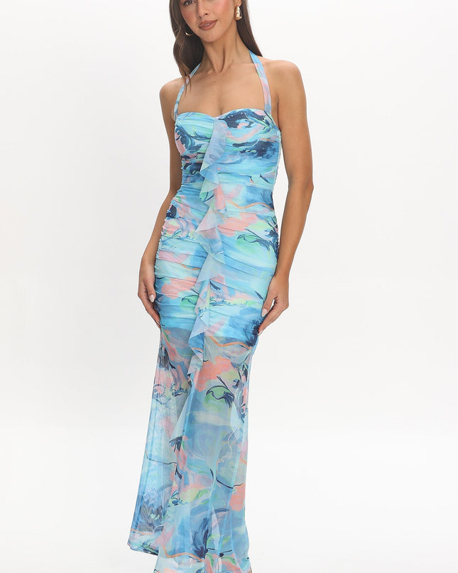 Blue Flounce Maxi Dress