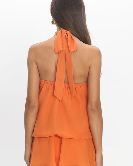 Tangerine Layered Halter Mini Dress