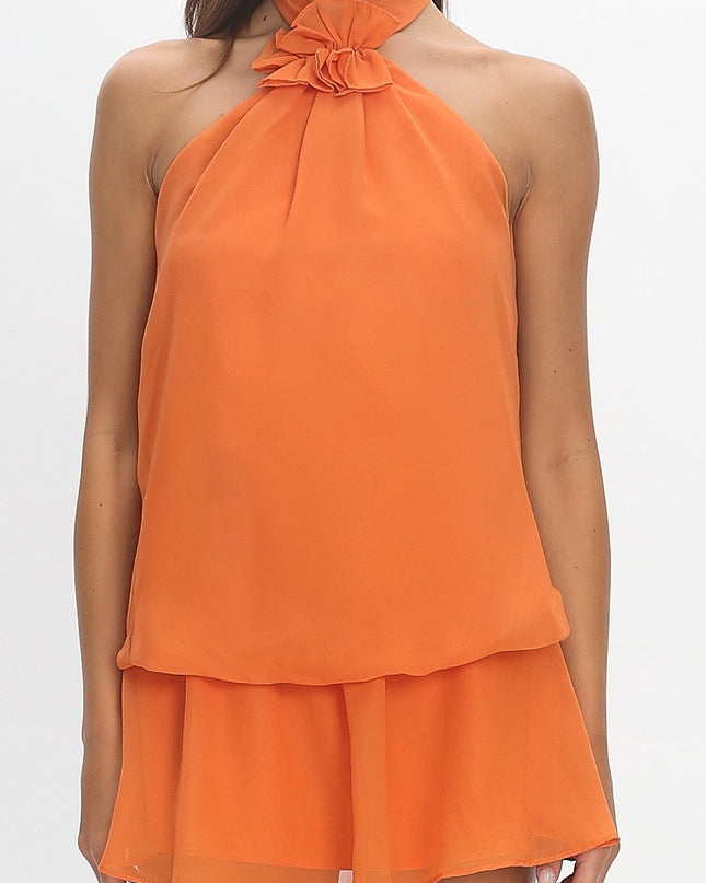 Tangerine Layered Halter Mini Dress
