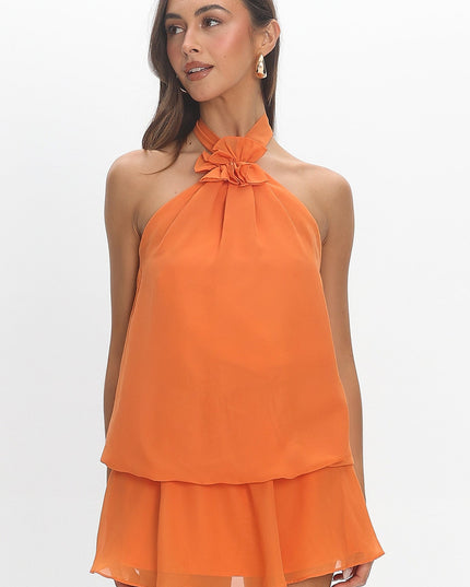 Tangerine Layered Halter Mini Dress