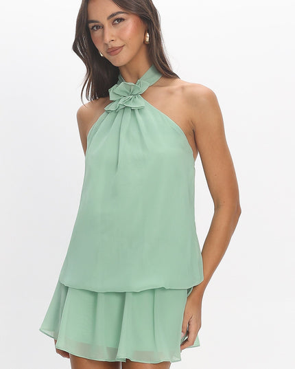 Mint Layered Halter Mini Dress