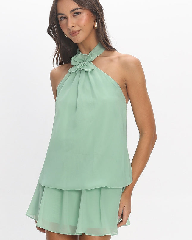 Mint Layered Halter Mini Dress