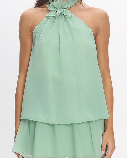 Mint Layered Halter Mini Dress