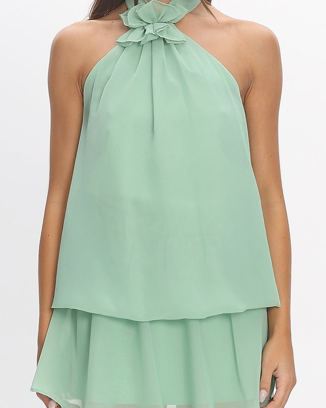 Mint Layered Halter Mini Dress