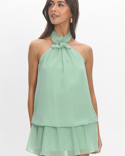 Mint Layered Halter Mini Dress
