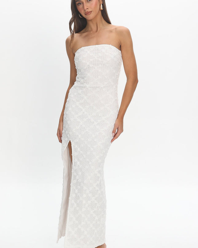 White Front Split Maxi Dress