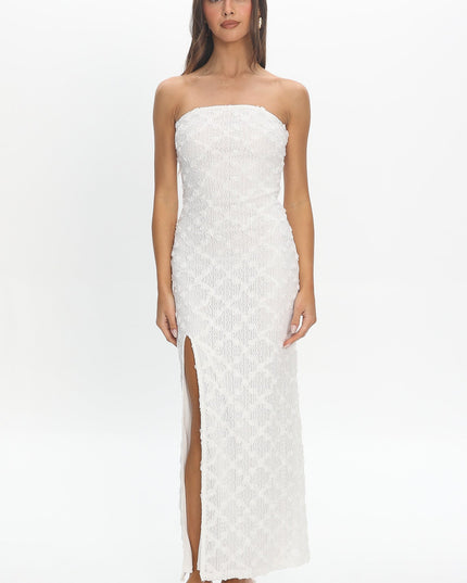 White Front Split Maxi Dress
