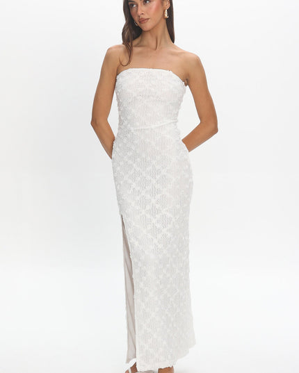 White Front Split Maxi Dress