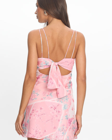 Pink Floral Tie-Back Mini Dress