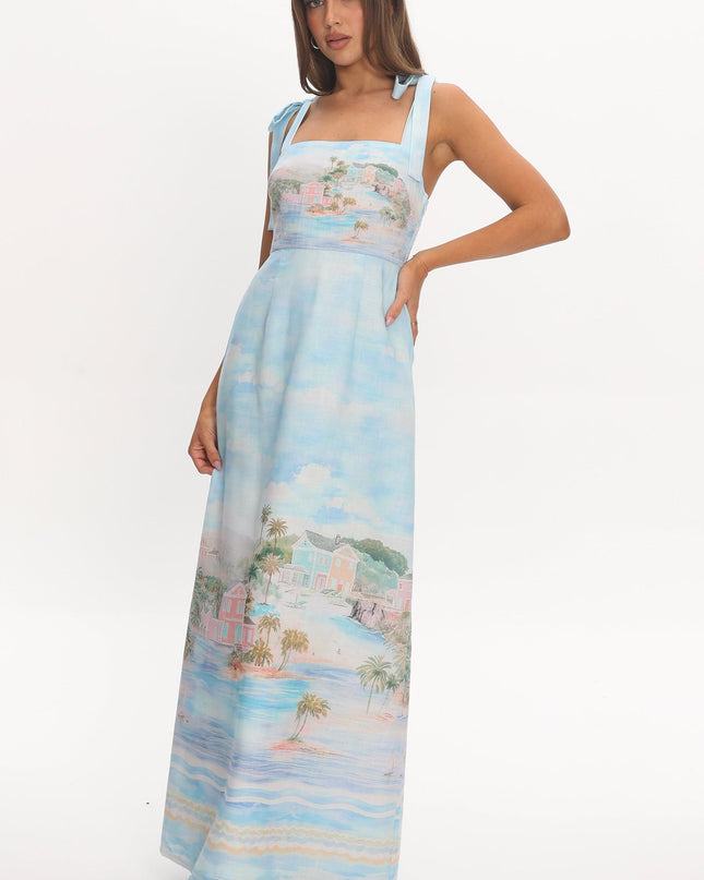 Blue Tie Strap Maxi Dress