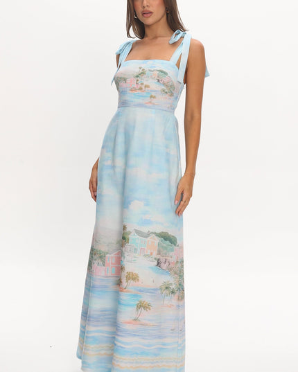Blue Tie Strap Maxi Dress
