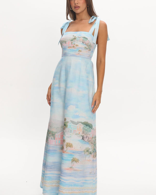 Blue Tie Strap Maxi Dress