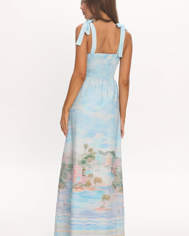 Blue Tie Strap Maxi Dress
