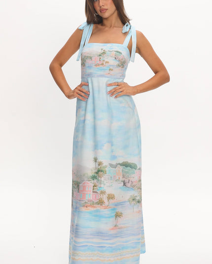 Blue Tie Strap Maxi Dress