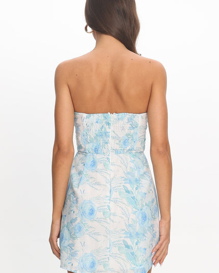 Blue Neckline Mini Dress Floral