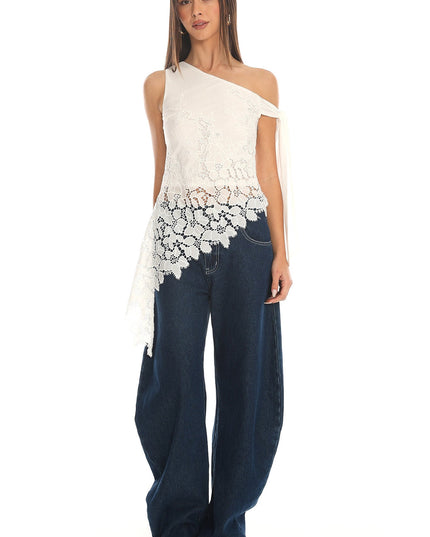 White Asymmetric Lace Top
