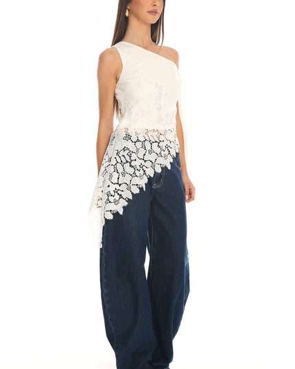 White Asymmetric Lace Top