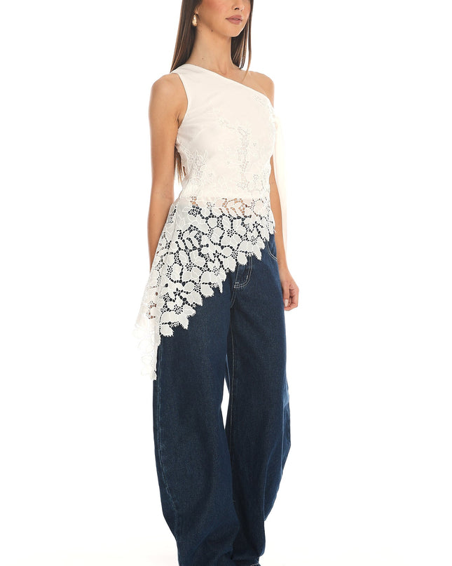 White Asymmetric Lace Top