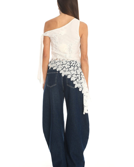 White Asymmetric Lace Top