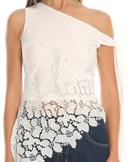 White Asymmetric Lace Top